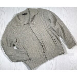 Vintage 80s Wool Cardigan Sweater Men M Racquet Club Gray Grandpa Pockets Retro